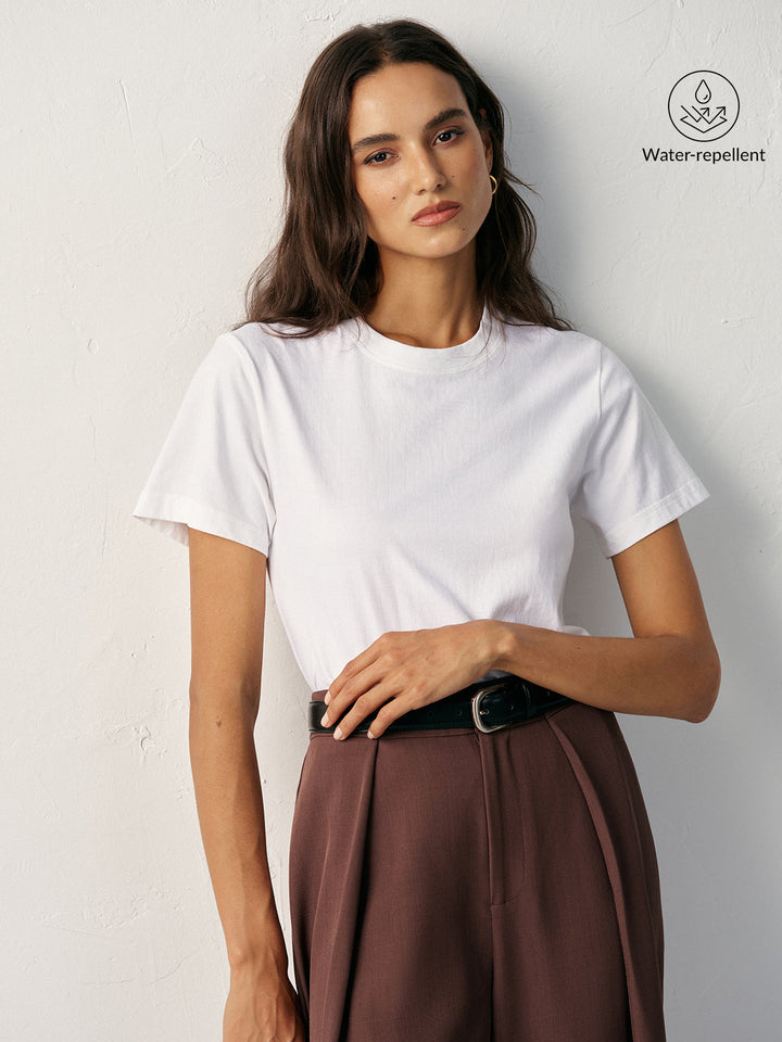 Water-Repellent Cotton Crew Neck T-Shirt  Liora Lane Boutique T-Shirts White / XL 19.00