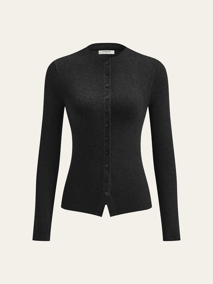 Mock Neck Button Long Sleeve T-Shirt  Liora Lane Boutique T-Shirts Black / XL 26.00