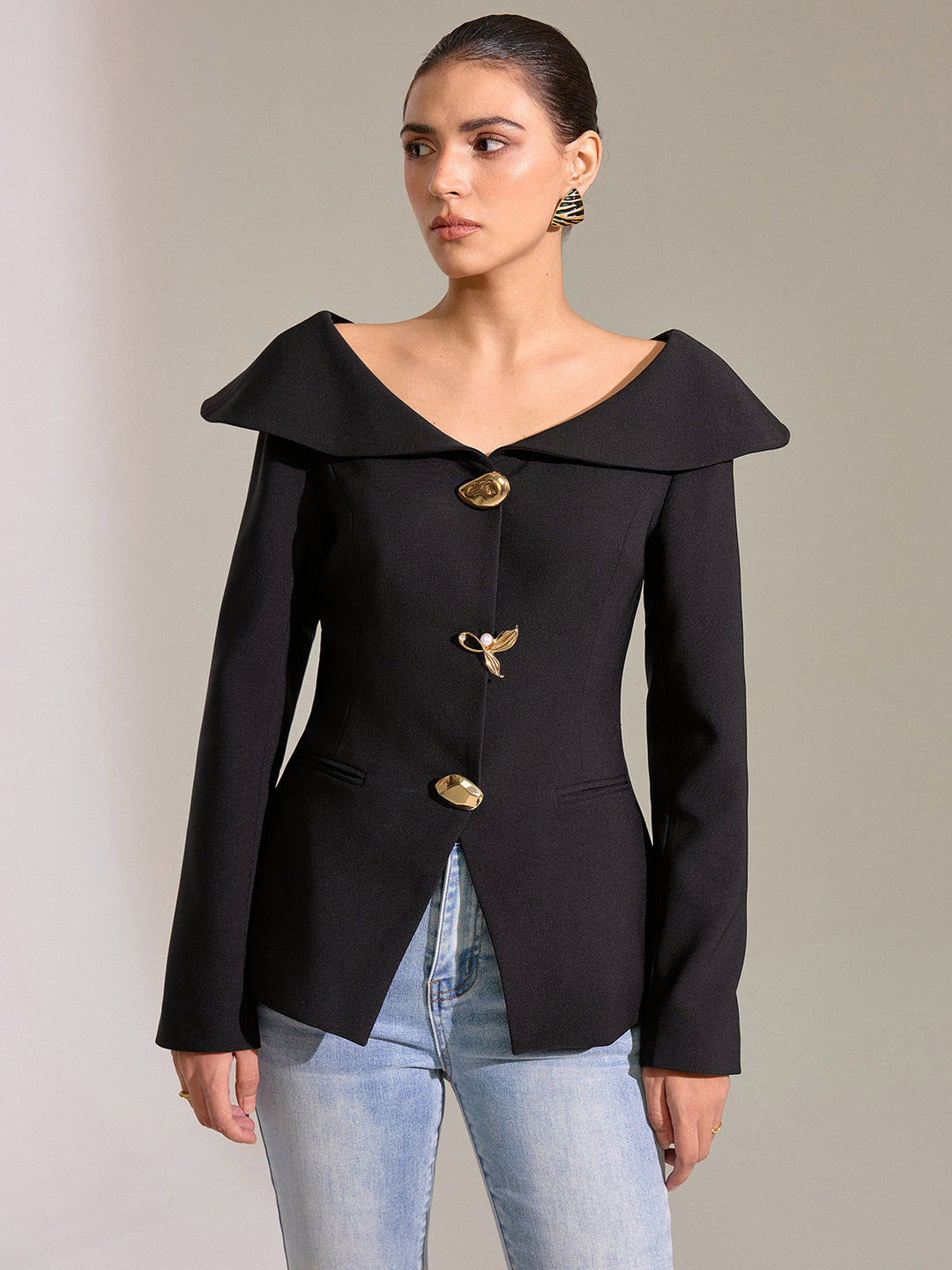 Large Lapel Off-Shoulder Blazer  Liora Lane Boutique Blazers