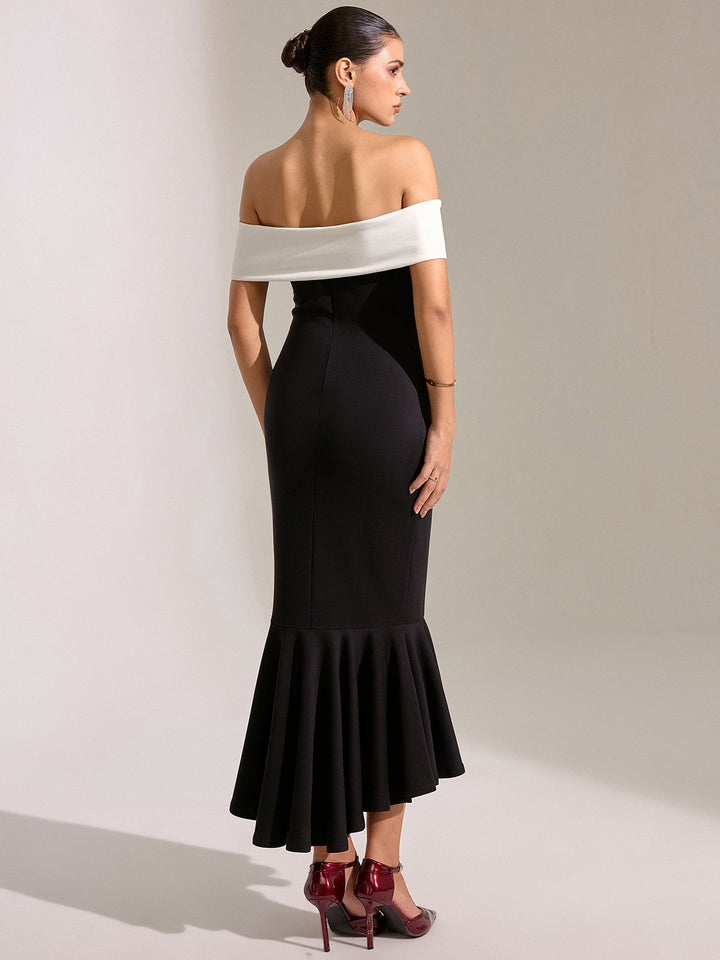 Bow Off-Shoulder Mermaid Midi Dress  Liora Lane Boutique Dresses