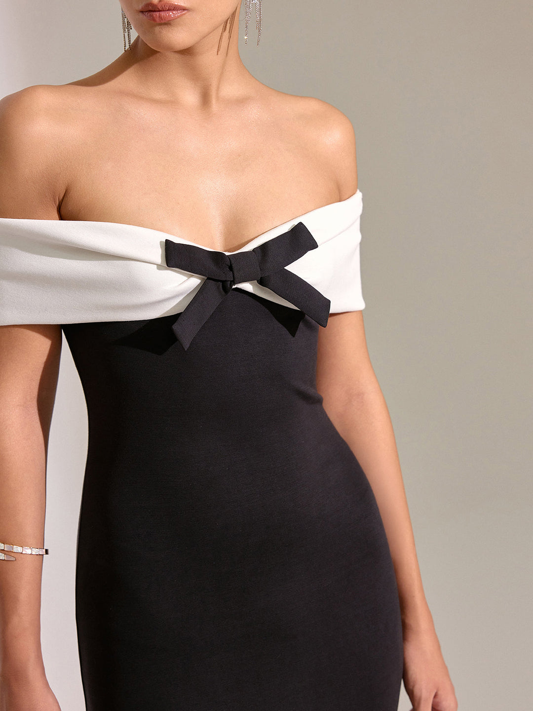 Bow Off-Shoulder Mermaid Midi Dress  Liora Lane Boutique Dresses