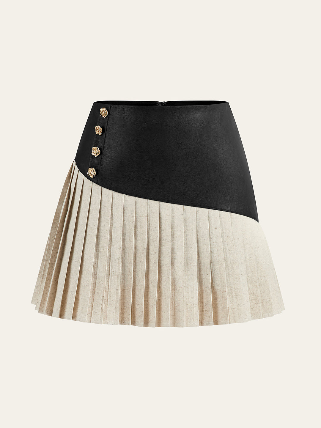 PU Panel Cotton & Linen Pleated Mini Skirt  Liora Lane Boutique Skirts Black / XL 39.00