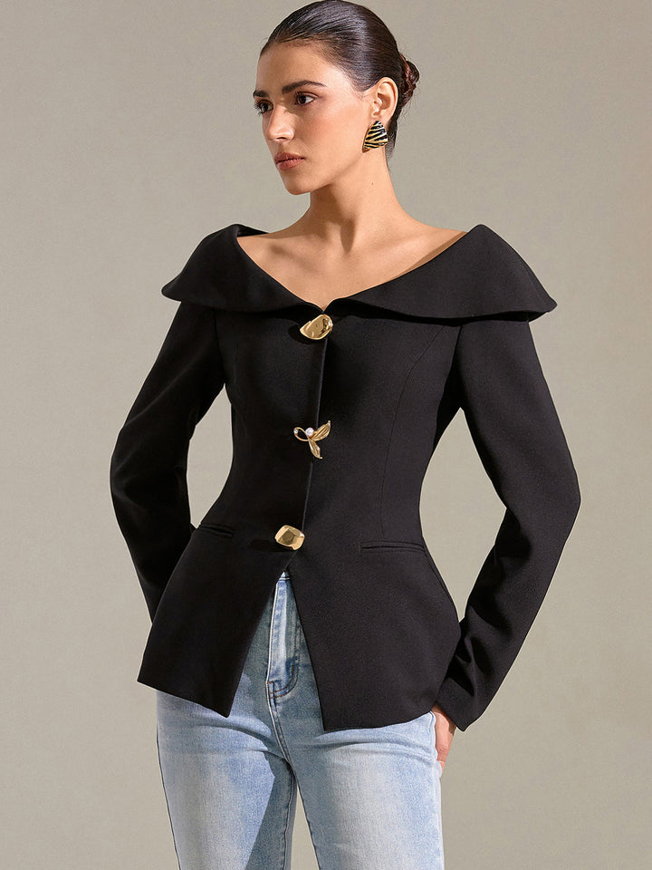 Large Lapel Off-Shoulder Blazer  Liora Lane Boutique Blazers Black / XL 170.00