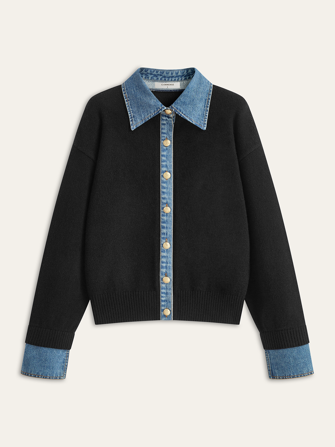 Denim Collar Buttoned Sweater  Liora Lane Boutique Cardigans Black / XL 66.00