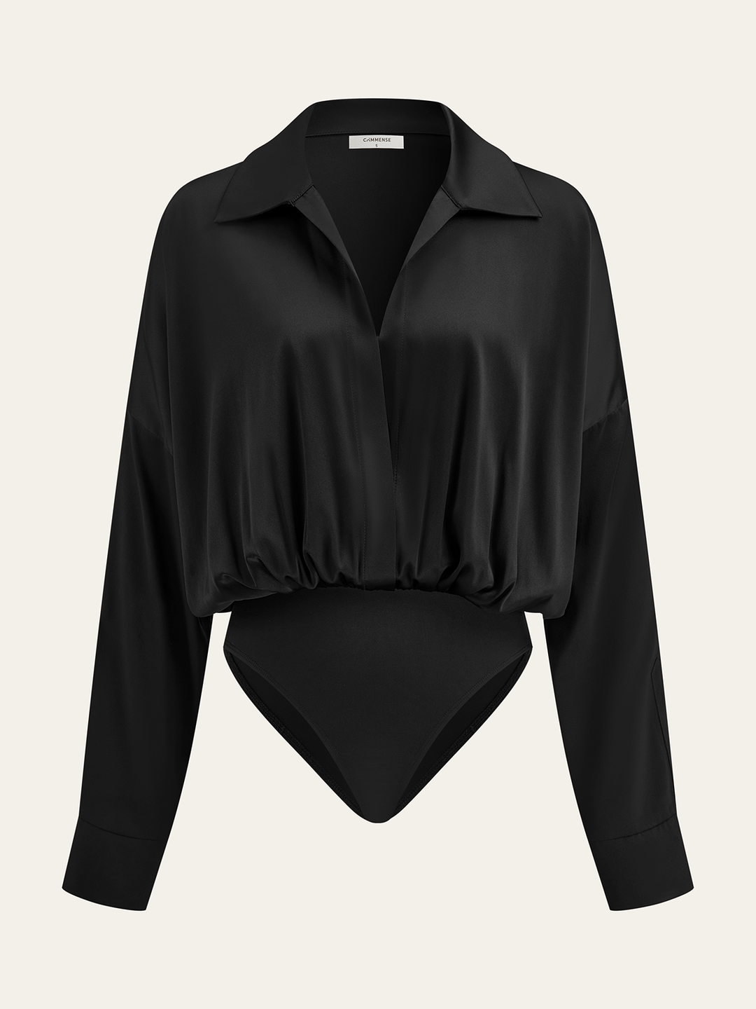 Satin Collared Long Sleeve Bodysuit  Liora Lane Boutique Bodysuits Black / XL 35.00