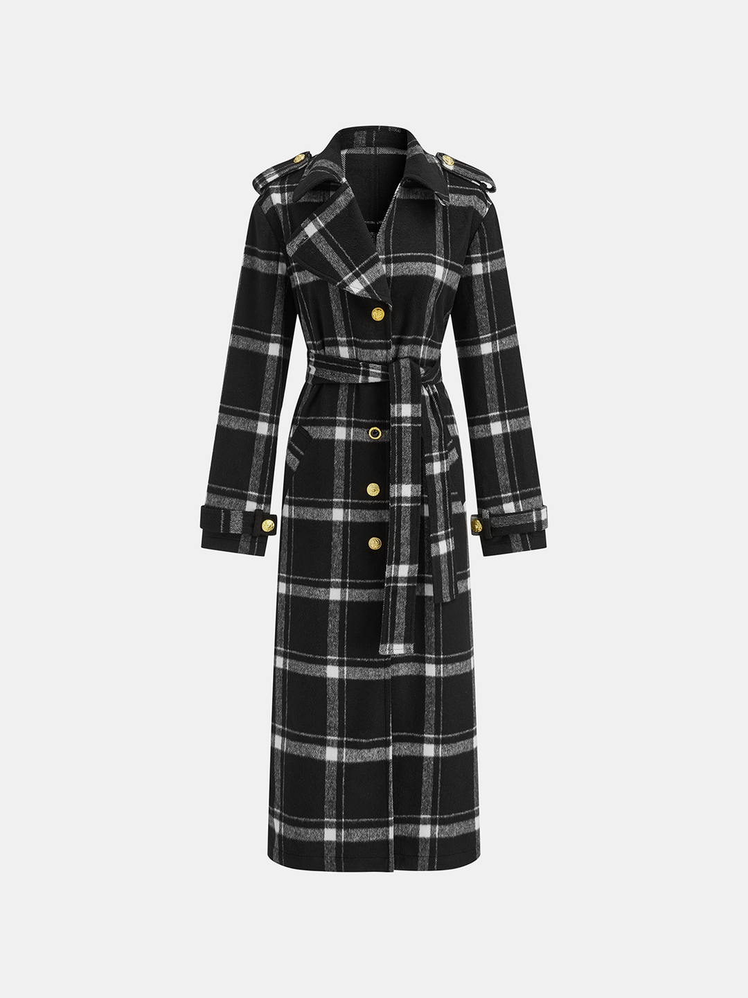 Plaid Belted Wool Blend Trench Coat  Liora Lane Boutique Wool Coats