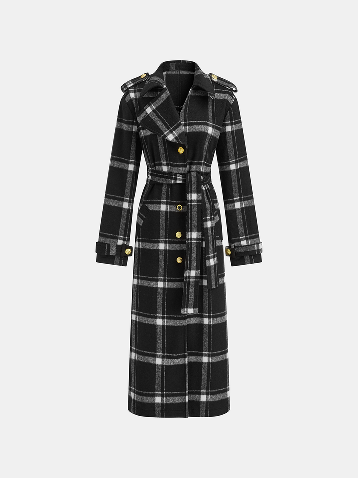 Plaid Belted Wool Blend Trench Coat  Liora Lane Boutique Wool Coats