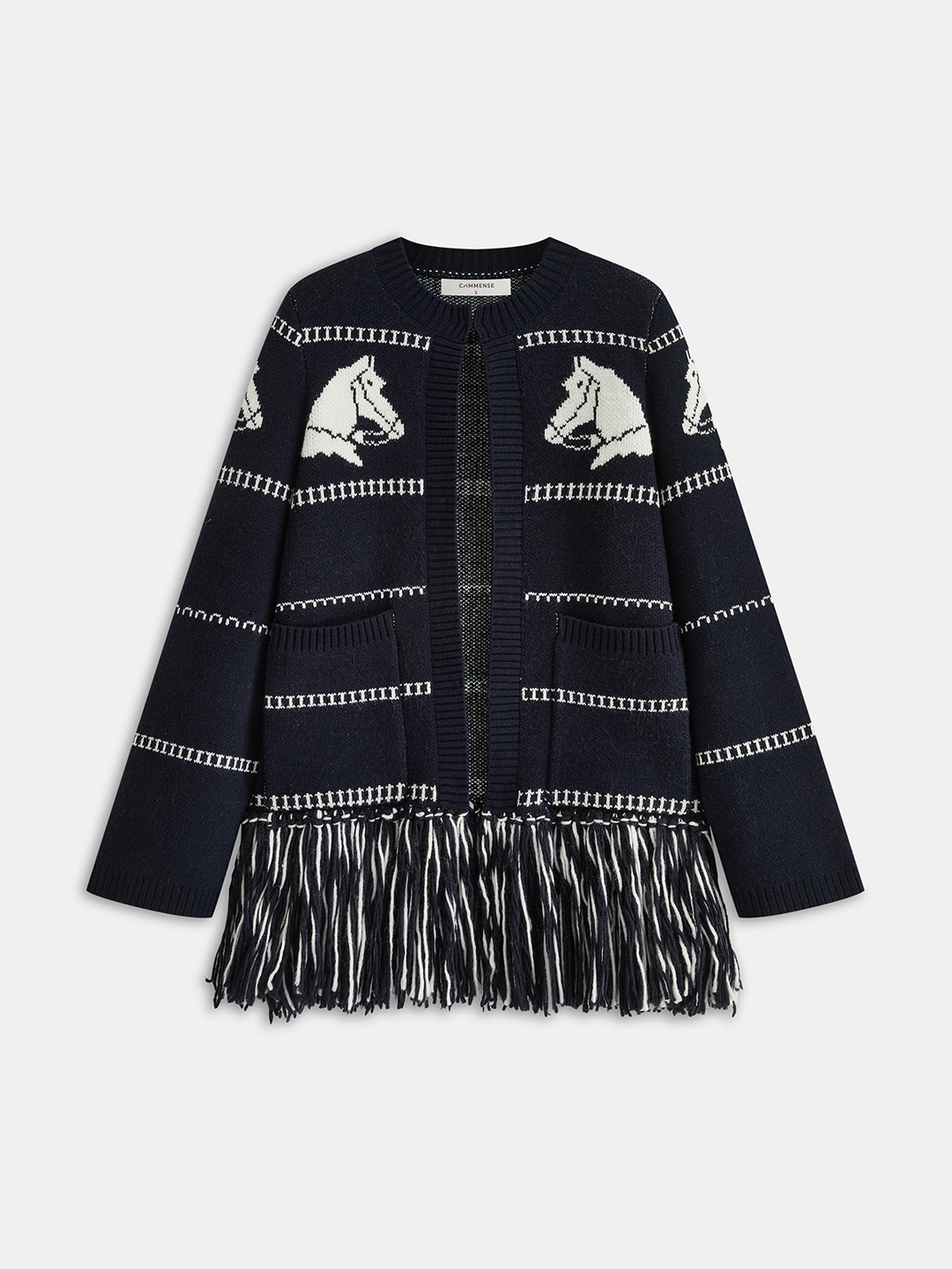 Horse-Pattern Wool Blend Fringe Cardigan  Liora Lane Boutique Cardigans