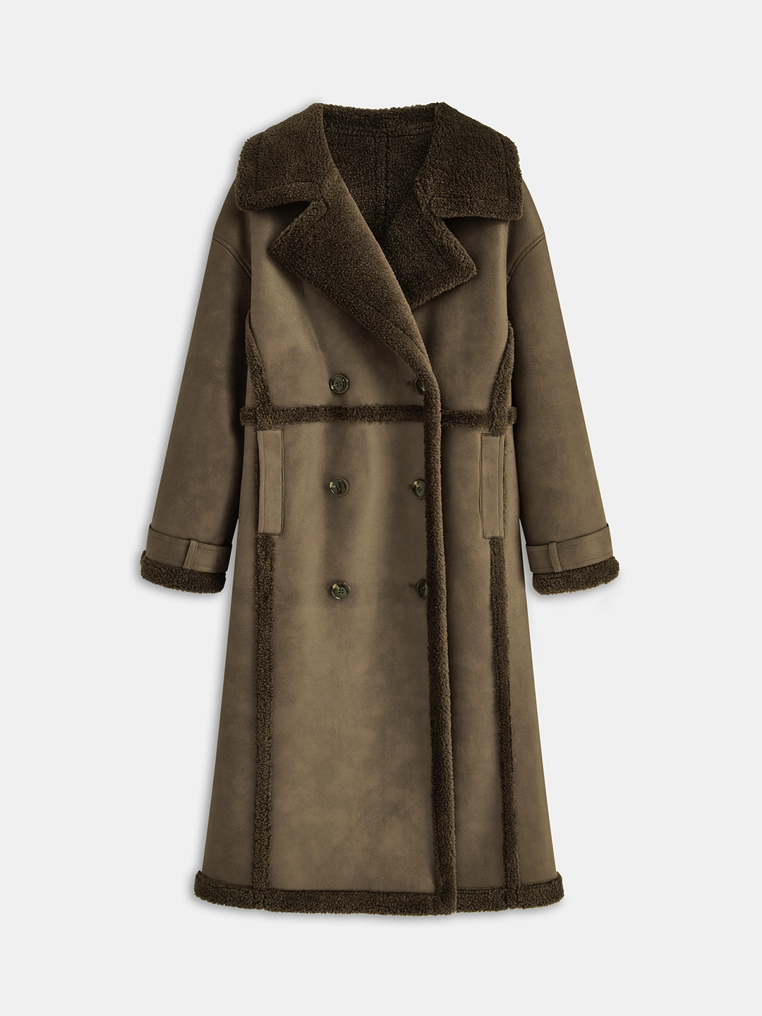 Double-Breasted Fleece Lined Faux Leather Longline Coat  Liora Lane Boutique Women Faux Fur Coats