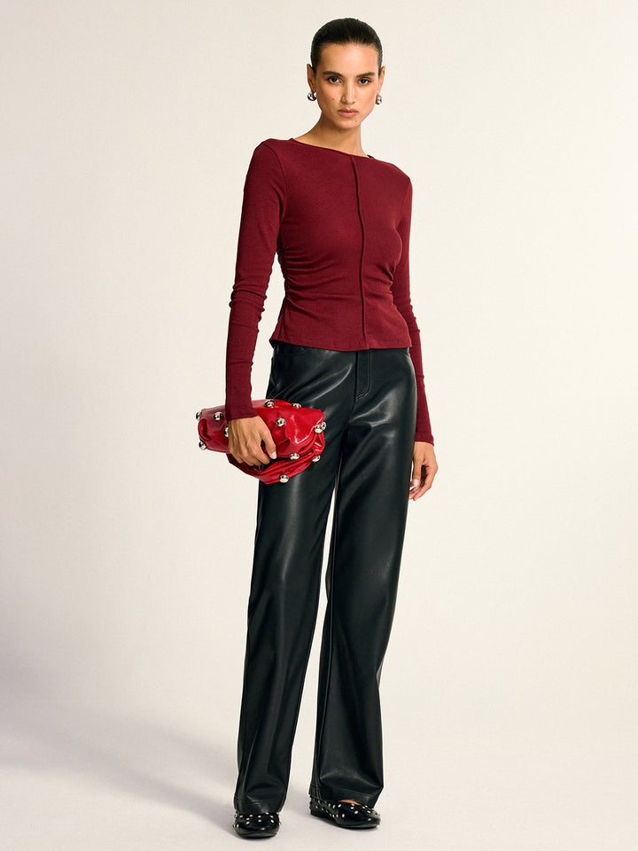 Wool Blend Ruched Long Sleeve T-Shirt  Liora Lane Boutique T-Shirts
