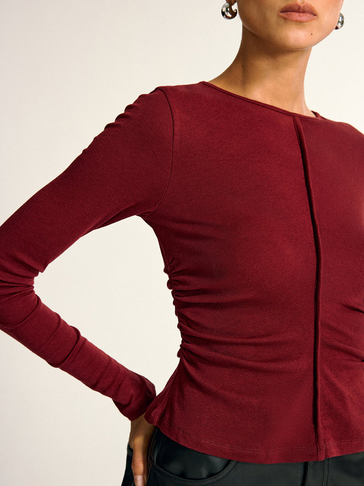 Wool Blend Ruched Long Sleeve T-Shirt  Liora Lane Boutique T-Shirts