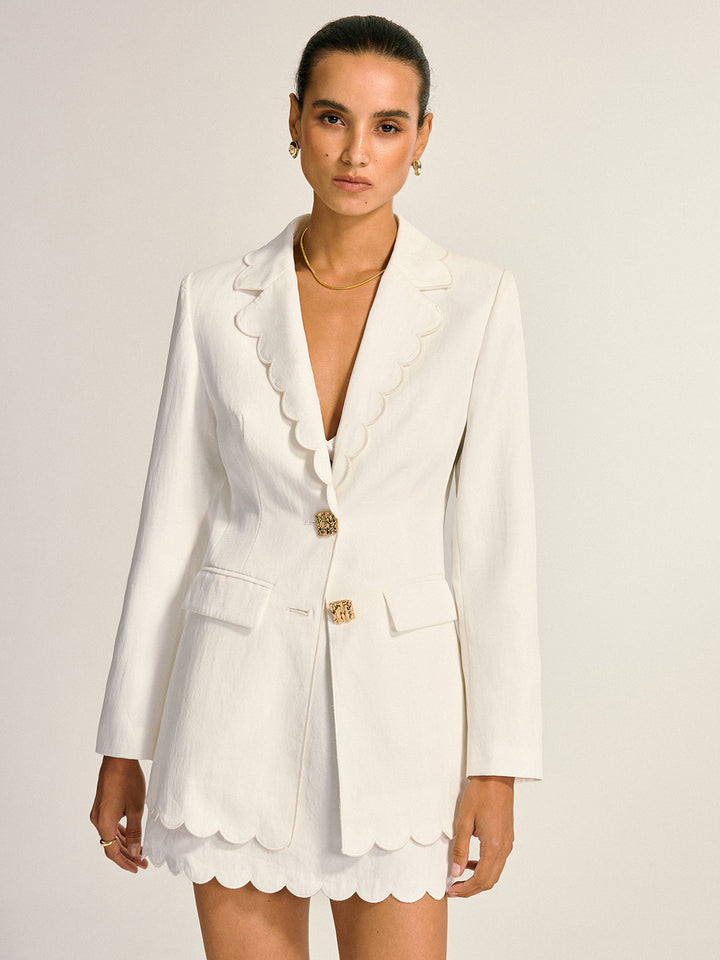 Scalloped Trim Metal Button Blazer  Liora Lane Boutique Blazers