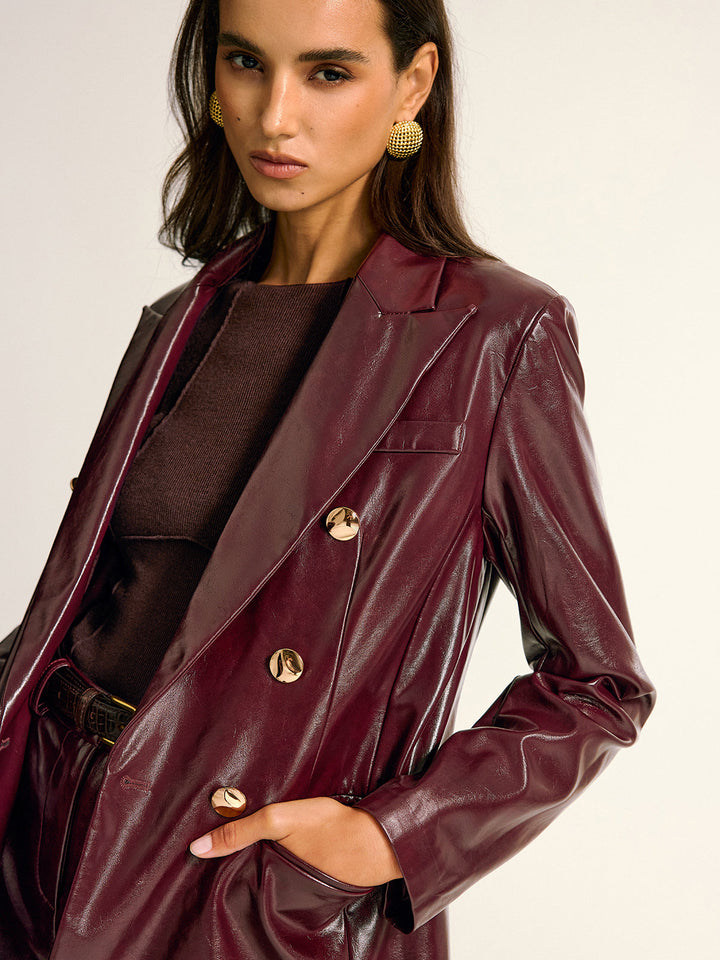 PU Leather Metal Button Lapel Pocket Blazer  Liora Lane Boutique Blazers
