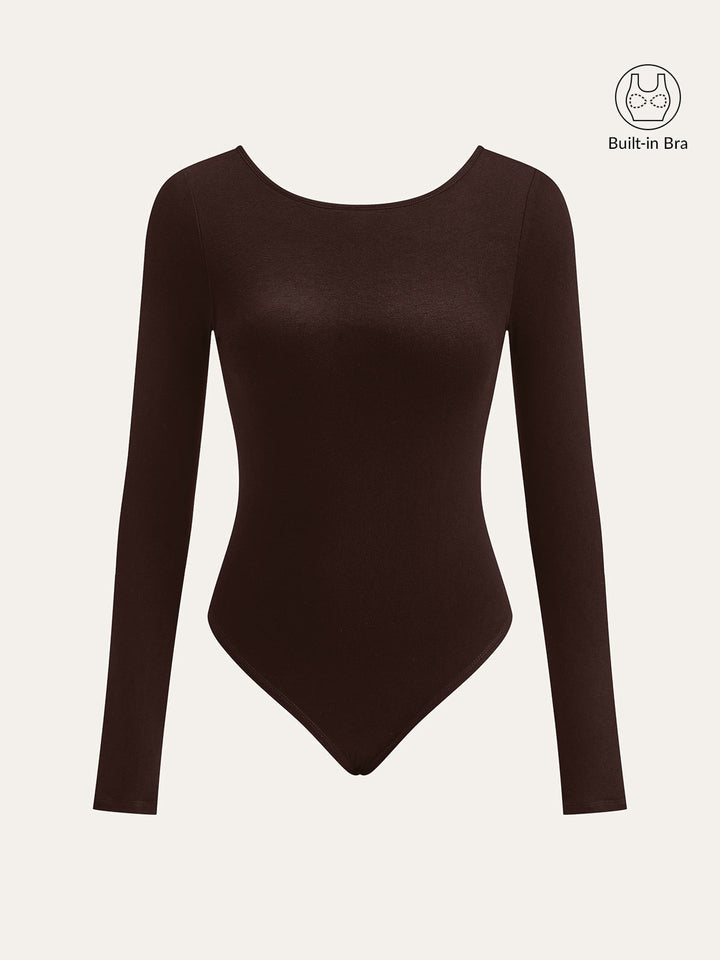 Bra-Free Long Sleeve Backless Bodysuit  Liora Lane Boutique Bodysuits Brown / XL 26.00