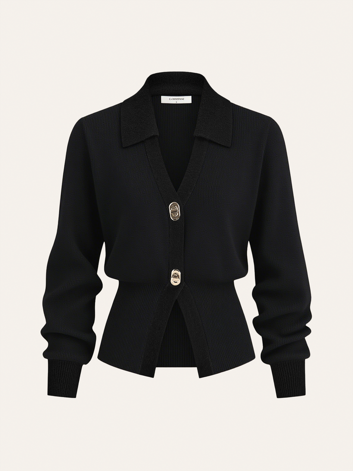 Contrast Trim Button Wool Blend Cardigan  Liora Lane Boutique Cardigans Black / XL 49.00