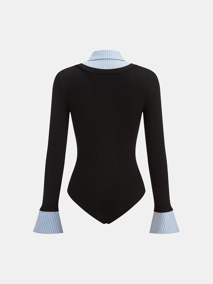 2 in 1 Striped Shirt Panel Ribbed Bodysuit  Liora Lane Boutique T-Shirts