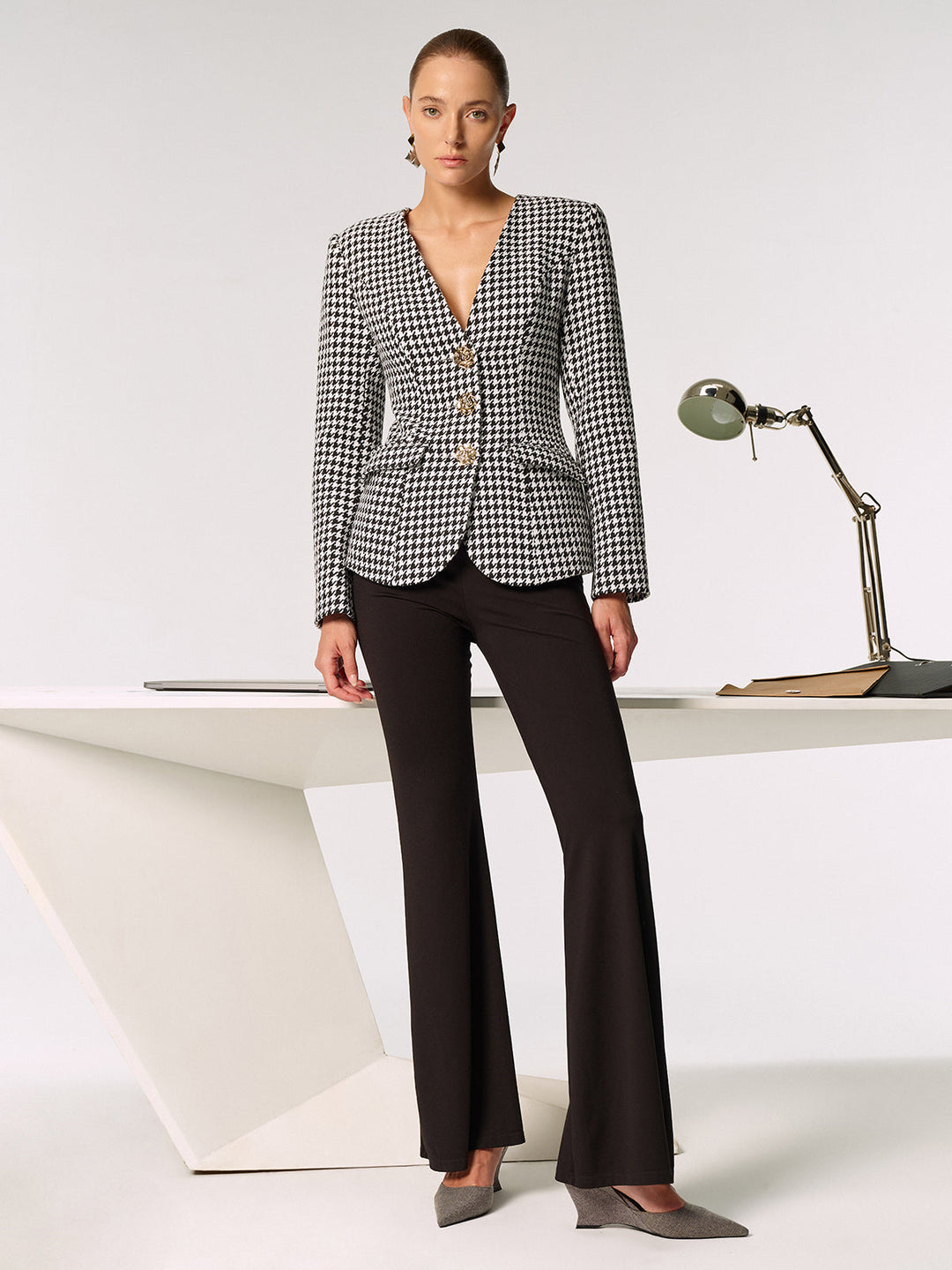 Metal Button Houndstooth Blazer  Liora Lane Boutique Blazers