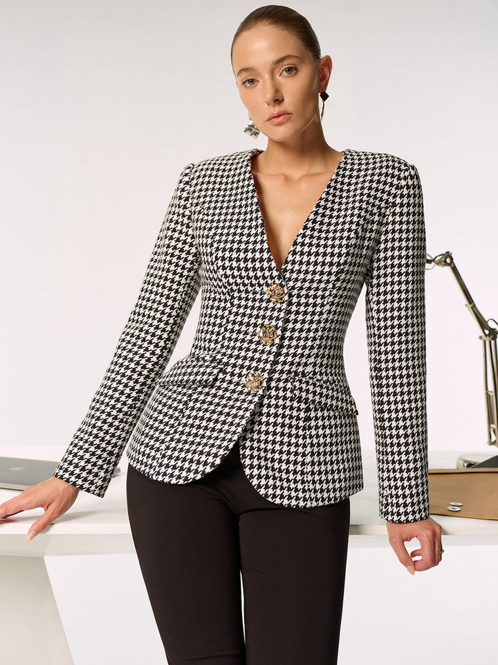 Metal Button Houndstooth Blazer  Liora Lane Boutique Blazers