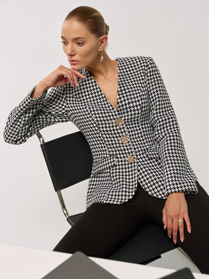 Metal Button Houndstooth Blazer  Liora Lane Boutique Blazers