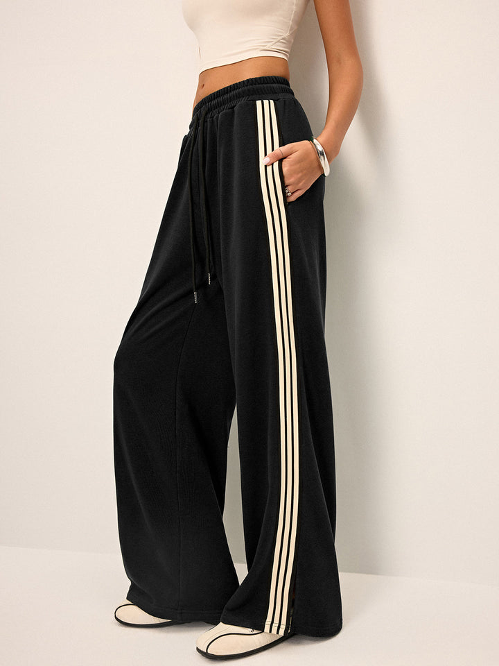 Side Stripe Wide-Leg Sweatpants  Liora Lane Boutique Sweatpants Black / XL 59.00
