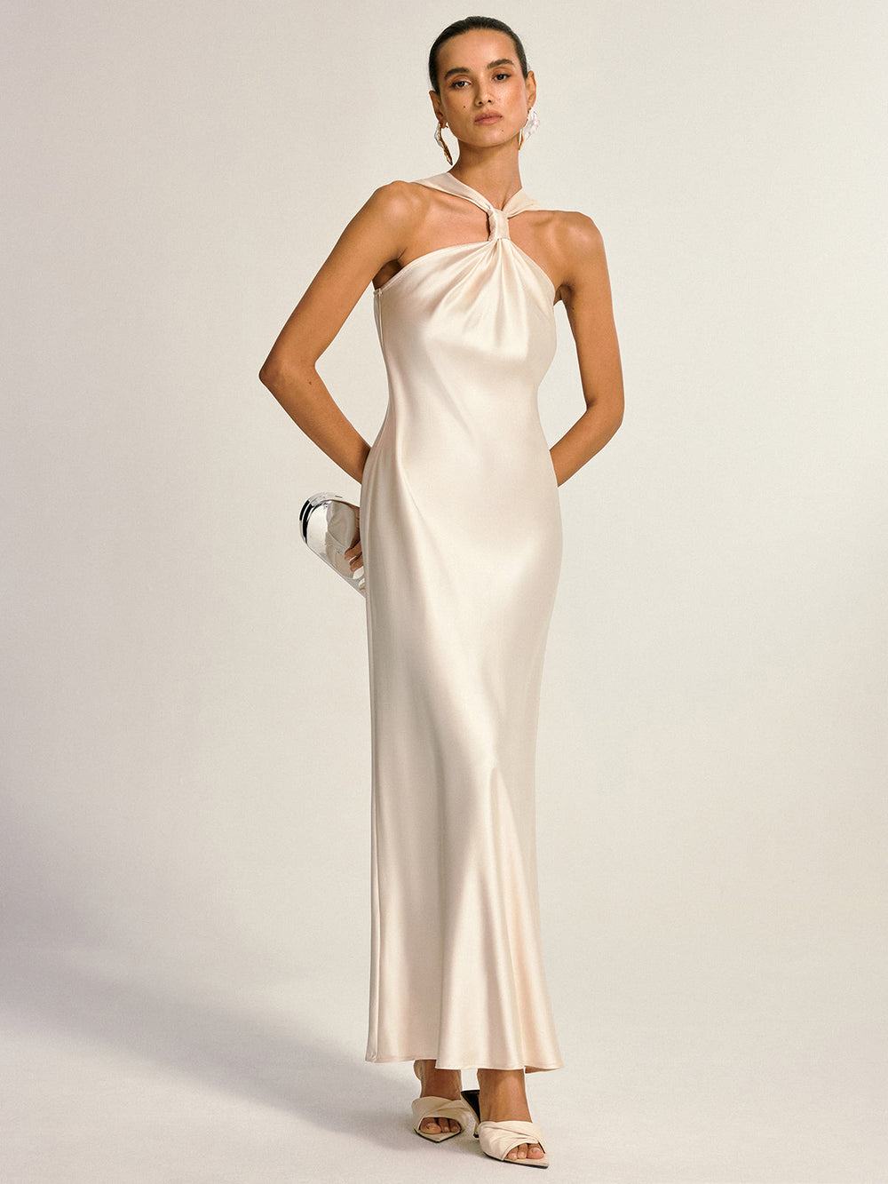 Satin Halter Neck Slit Back Maxi Dress  Liora Lane Boutique Dresses