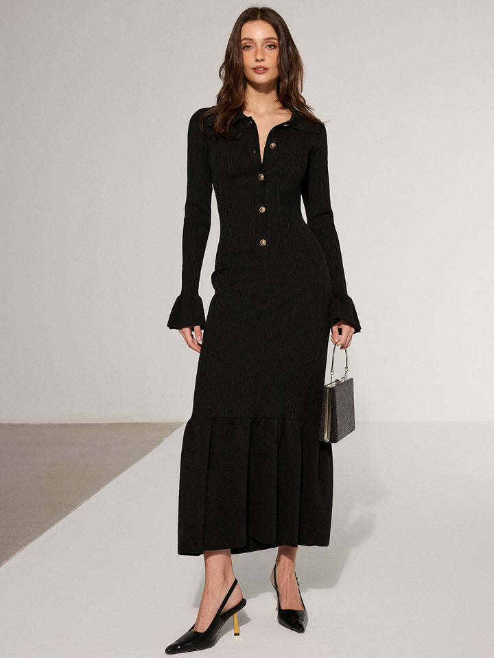 Mermaid Hem Collared Knit Maxi Dress  Liora Lane Boutique Sweater Dresses