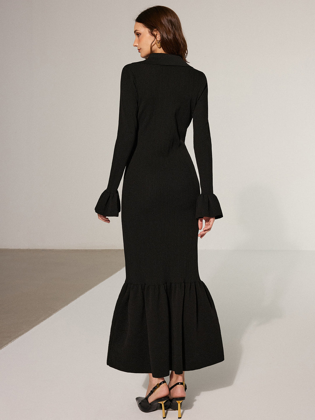 Mermaid Hem Collared Knit Maxi Dress  Liora Lane Boutique Sweater Dresses