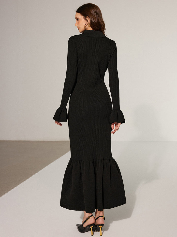 Mermaid Hem Collared Knit Maxi Dress  Liora Lane Boutique Sweater Dresses