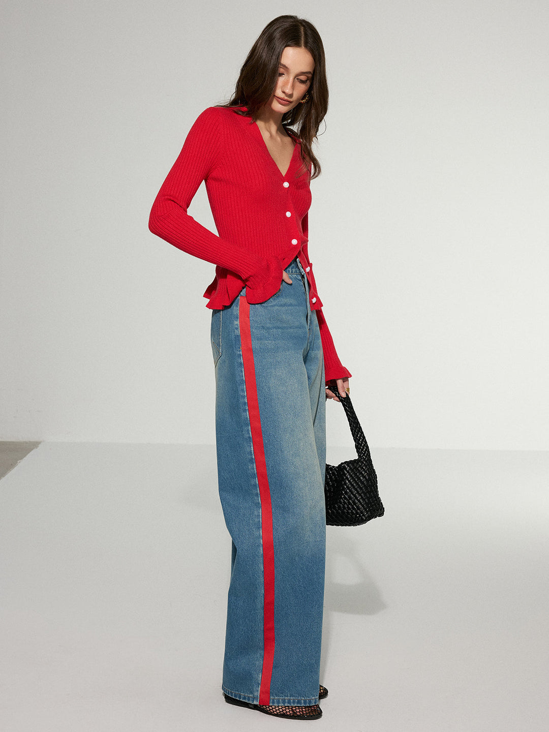 Contrast Side Striped Wide-Leg Jeans  Liora Lane Boutique Jeans