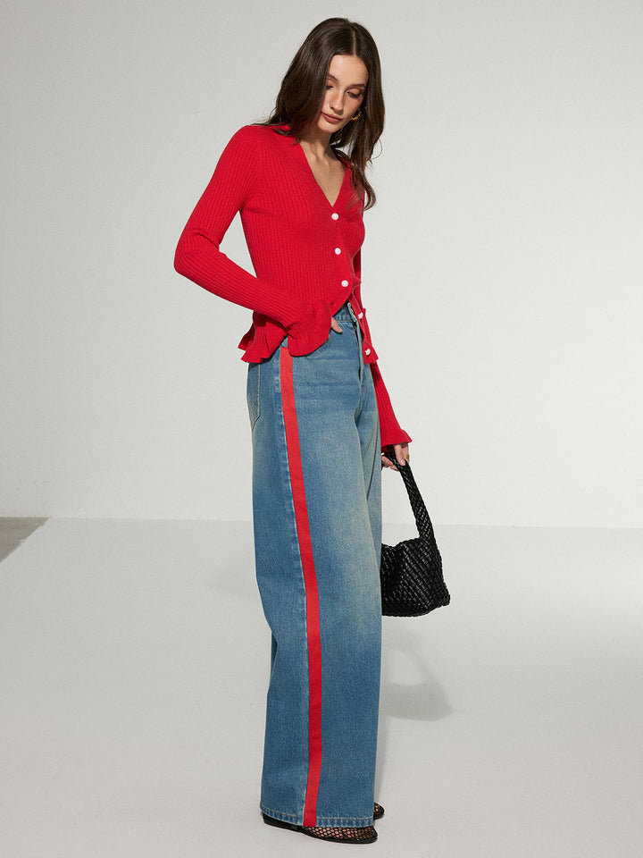 Contrast Side Striped Wide-Leg Jeans  Liora Lane Boutique Jeans