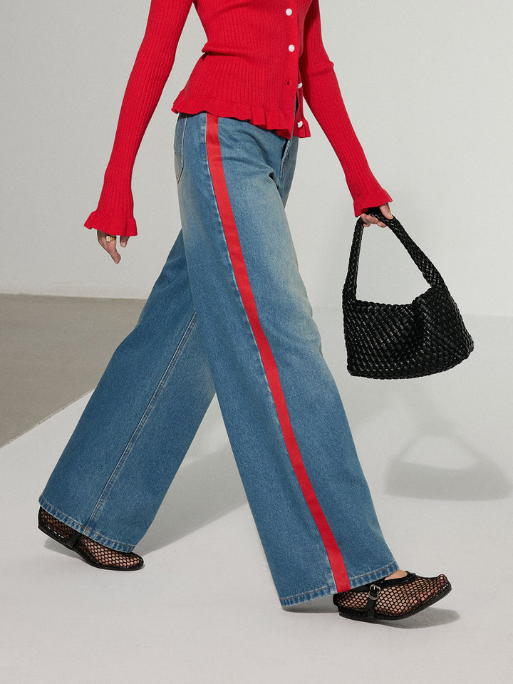 Contrast Side Striped Wide-Leg Jeans  Liora Lane Boutique Jeans