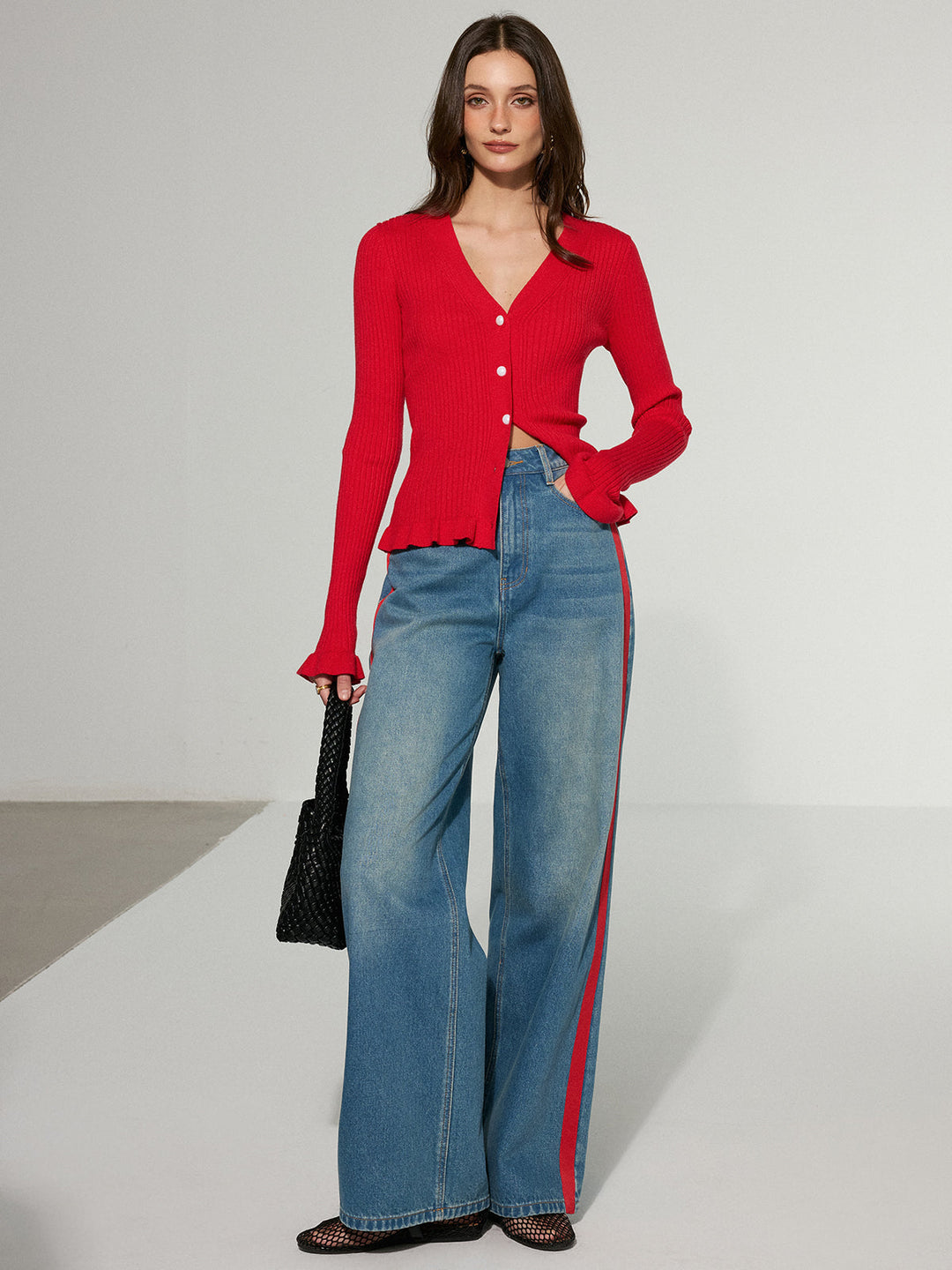 Contrast Side Striped Wide-Leg Jeans  Liora Lane Boutique Jeans