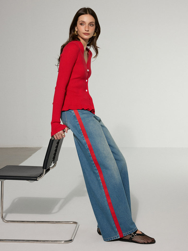 Contrast Side Striped Wide-Leg Jeans  Liora Lane Boutique Jeans Blue / XL 68.00