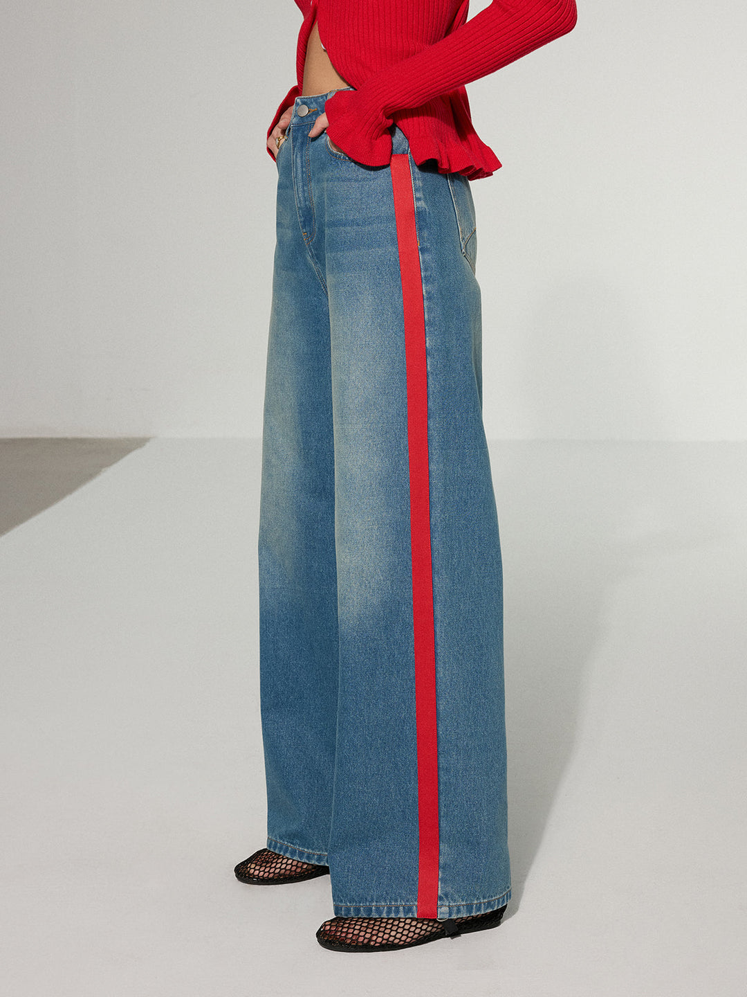 Contrast Side Striped Wide-Leg Jeans  Liora Lane Boutique Jeans