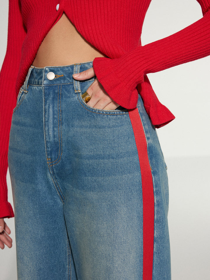 Contrast Side Striped Wide-Leg Jeans  Liora Lane Boutique Jeans