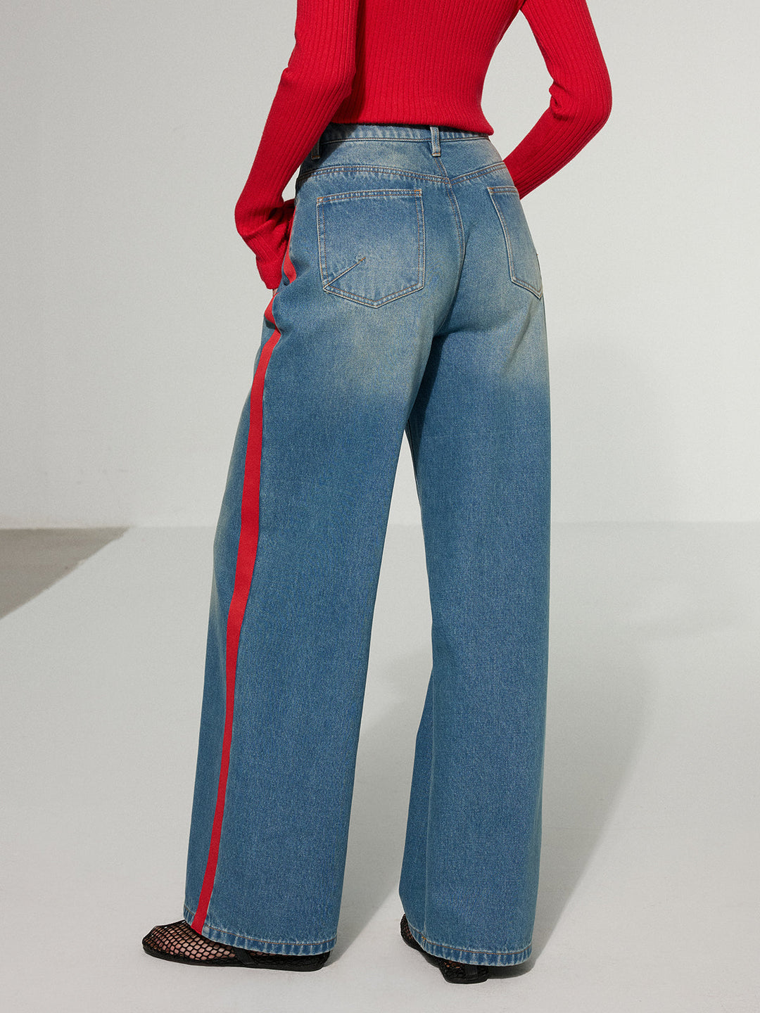 Contrast Side Striped Wide-Leg Jeans  Liora Lane Boutique Jeans