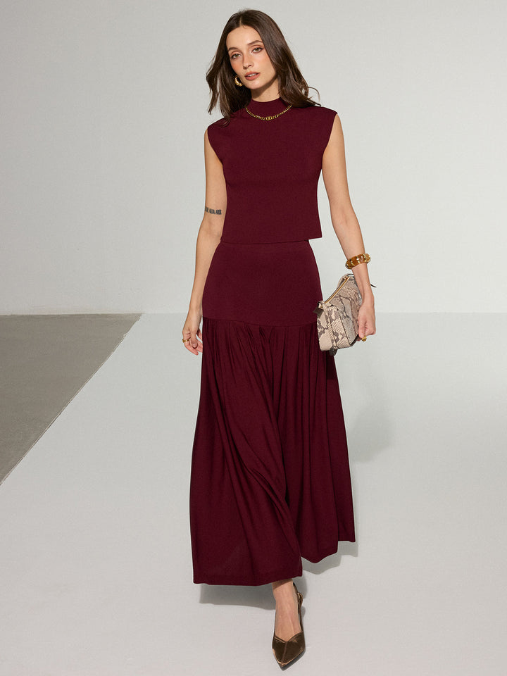 Mock Neck Sleeveless Top and Pleated Midi Skirt Set  Liora Lane Boutique Skirt Sets