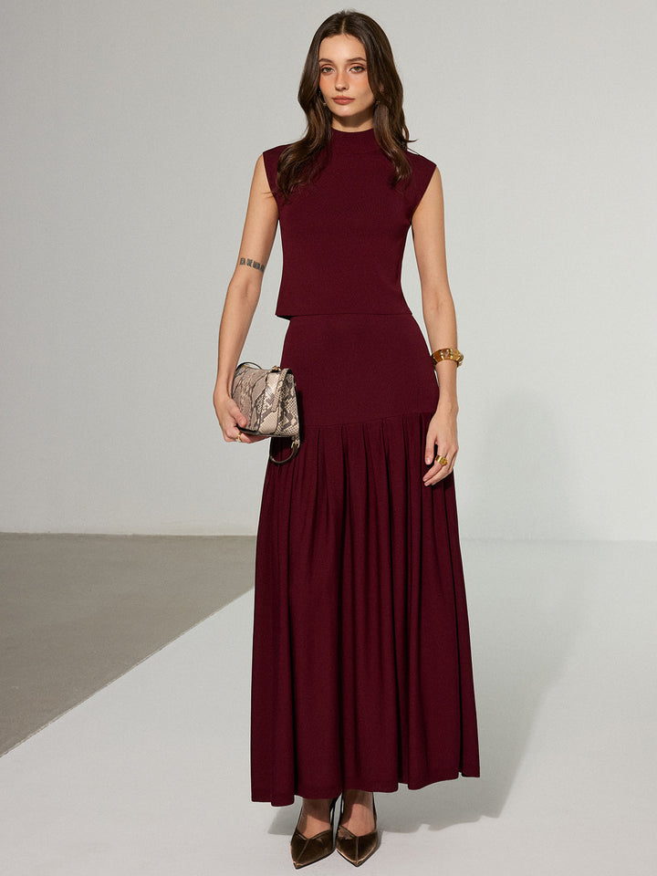 Mock Neck Sleeveless Top and Pleated Midi Skirt Set  Liora Lane Boutique Skirt Sets