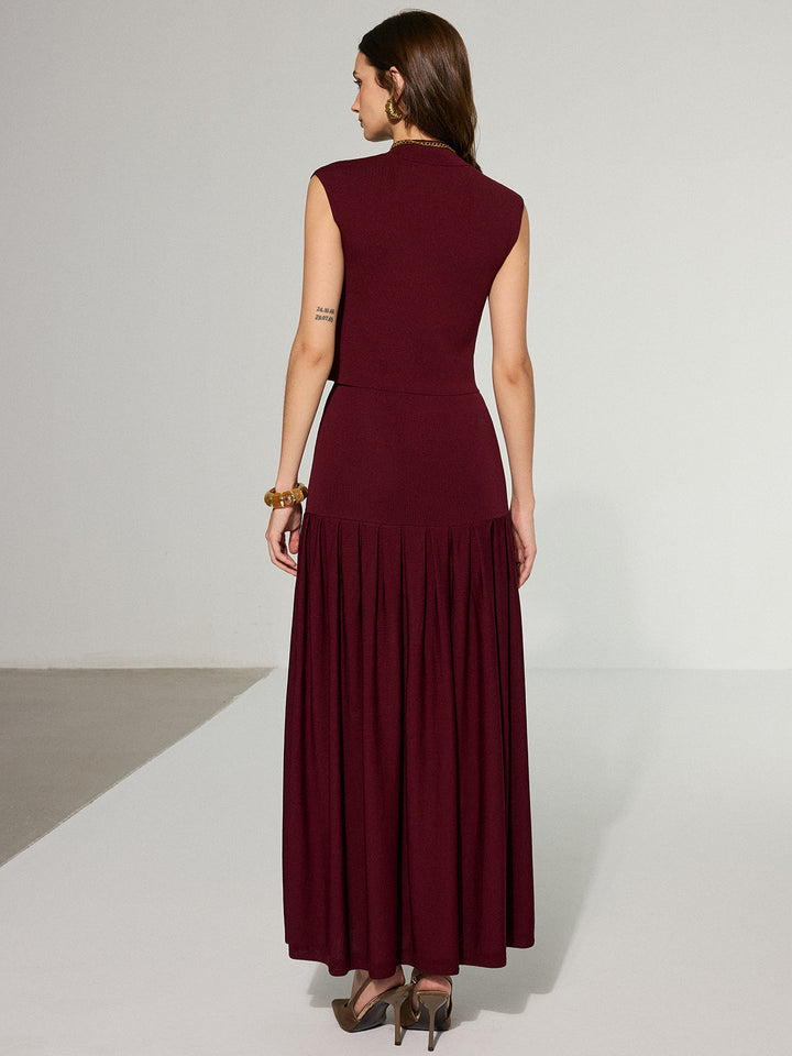 Mock Neck Sleeveless Top and Pleated Midi Skirt Set  Liora Lane Boutique Skirt Sets