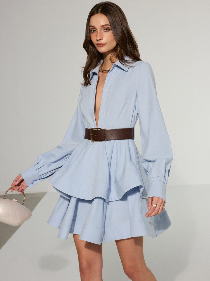 Belted Zip-From Cotton Tiered Shirt Dress  Liora Lane Boutique Dresses
