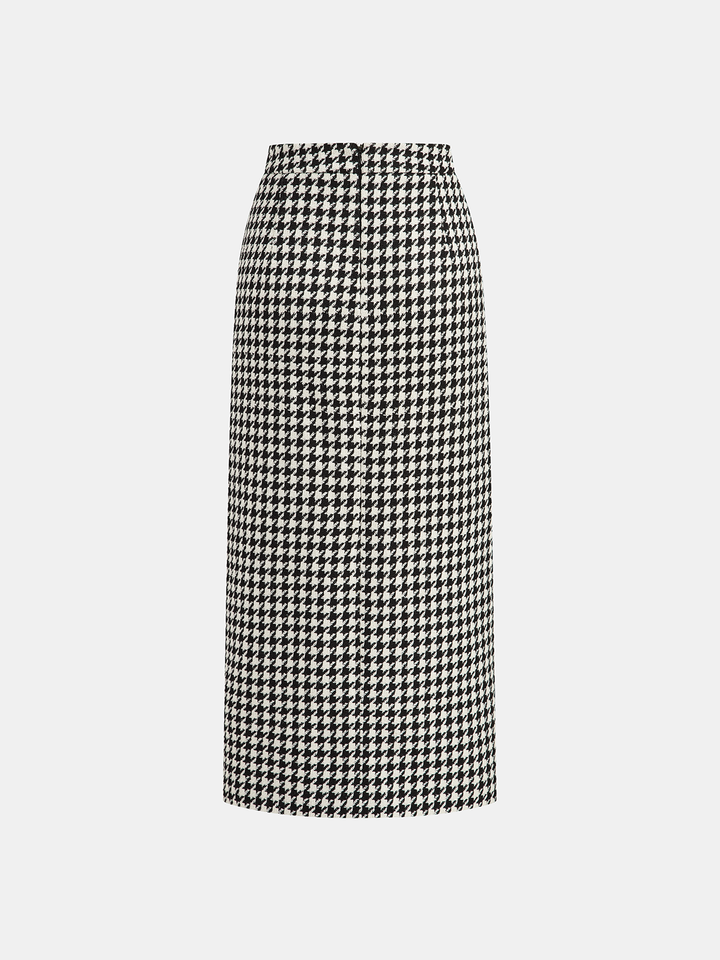 Houndstooth Tweed Slit Front Maxi Skirt  Liora Lane Boutique Skirts