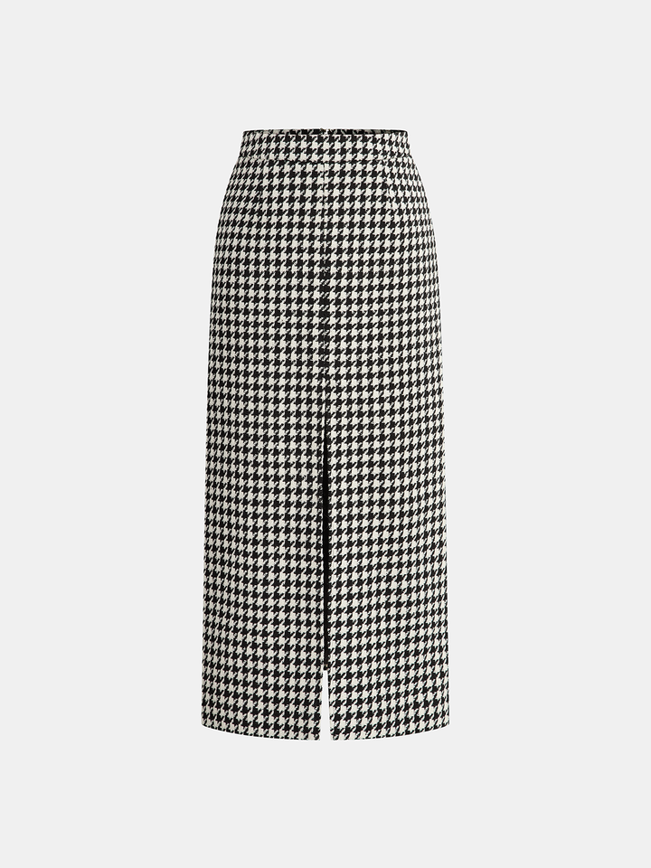 Houndstooth Tweed Slit Front Maxi Skirt  Liora Lane Boutique Skirts BlackandWhite / XL 52.00