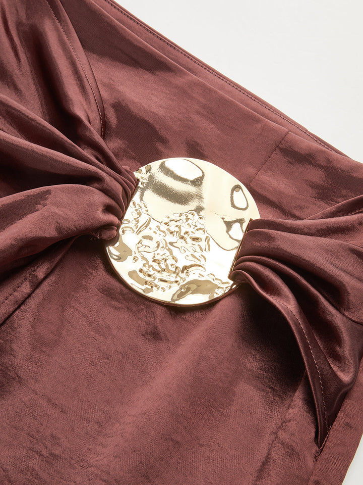 Metal Detail Satin Slit Midi Skirt  Liora Lane Boutique Skirts
