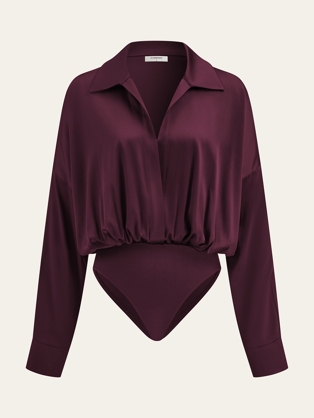 Satin Collared Long Sleeve Bodysuit  Liora Lane Boutique Bodysuits Burgundy / XL 35.00
