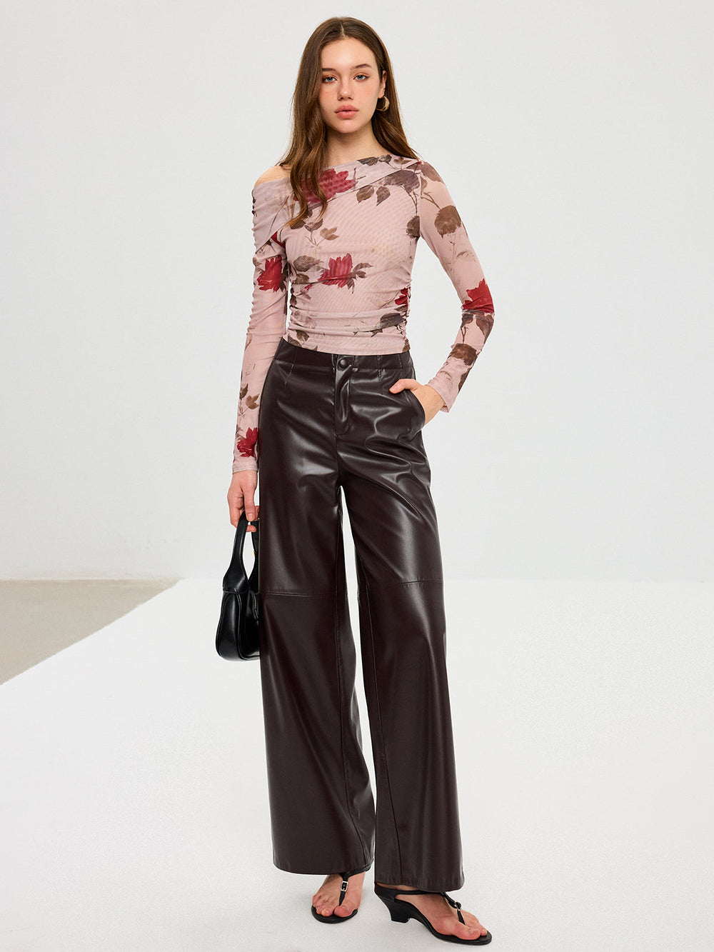 Floral Print Off-Shoulder Mesh T-Shirt  Liora Lane Boutique T-Shirts