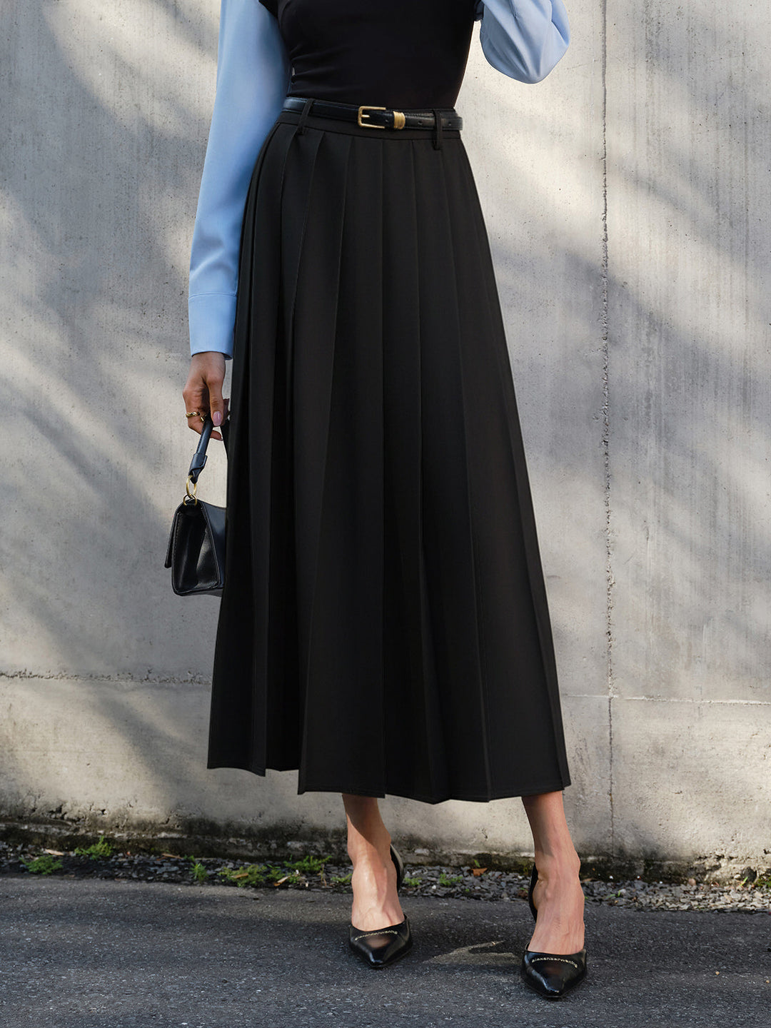 Minimalist Pleated Skirt Without Belt  Liora Lane Boutique Skirts