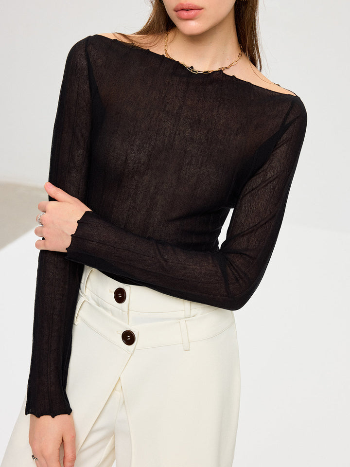 Off-Shoulder Sheer Knit Top  Liora Lane Boutique T-Shirts Black / XL 36.00