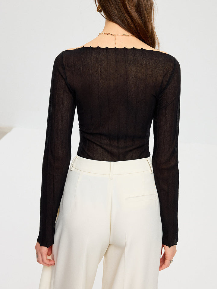Off-Shoulder Sheer Knit Top  Liora Lane Boutique T-Shirts