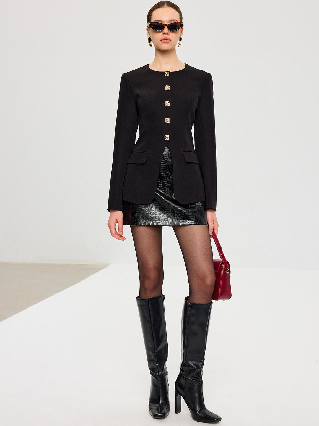 Split Hem Metal Button Blazer  Liora Lane Boutique Blazers