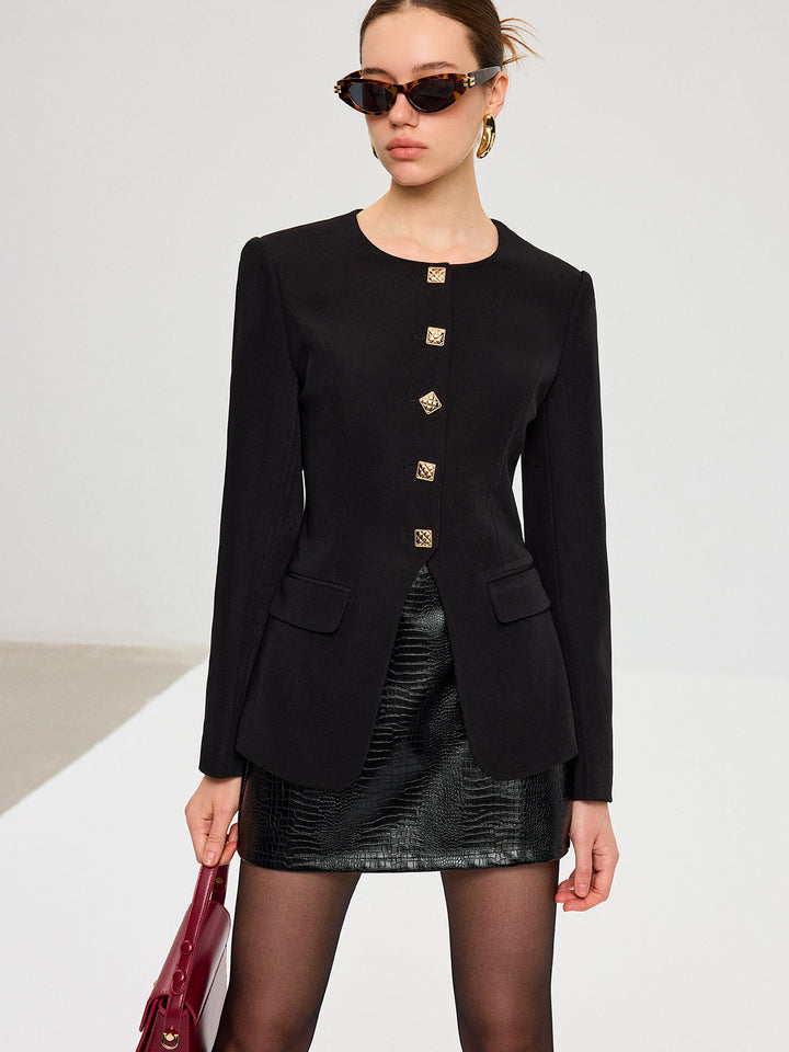 Split Hem Metal Button Blazer  Liora Lane Boutique Blazers Black / XL 155.00